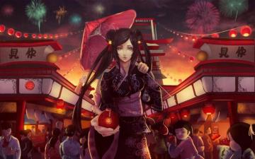 Anime Girl Kimono Series Beautiful Festival Wallpaper