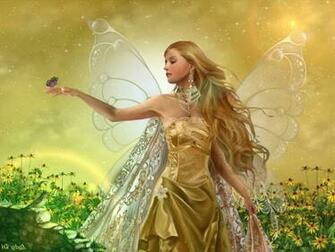 Golden Fairy Angel Beautiful Bird Butterfly Daisy Fantasy