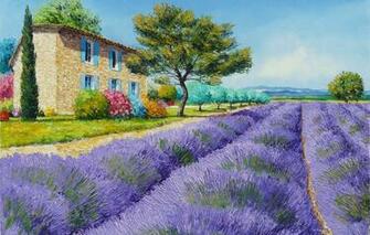 Wallpaper Field Trees Landscape Flowers Mountains House