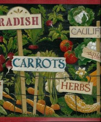 And Herb Garden On Black With Red Trim Wallpaper Border