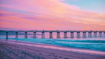 Wallpaper Pier Sea Surf Pink Hermosa Beach