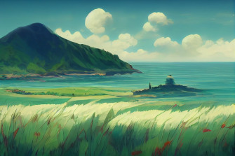 Prompthunt Studio Ghibli Landscape Ocean Wallpaper