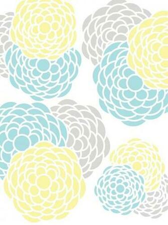 Floral Print Aqua Pink Gray Yellow