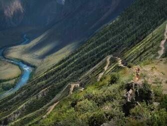 Slope Mountain Path Twisting River Girl Posing Stock Photos