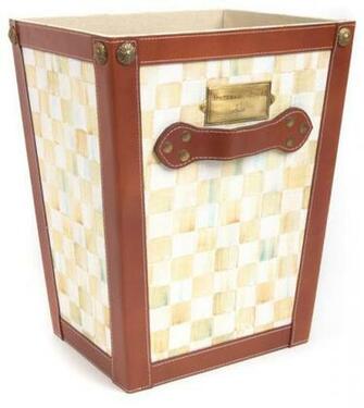 Parchment Check Waste Basket Mackenzie Childs Eclectic Baskets