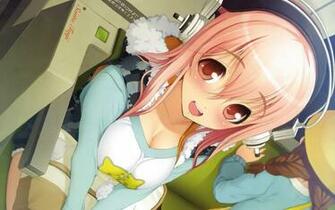 Super Sonico Anime Girl Pink Hair Blush Headphone HD Wallpaper