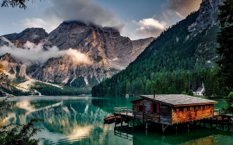 Lake Mountains Nature Cottage 4k Wallpaper