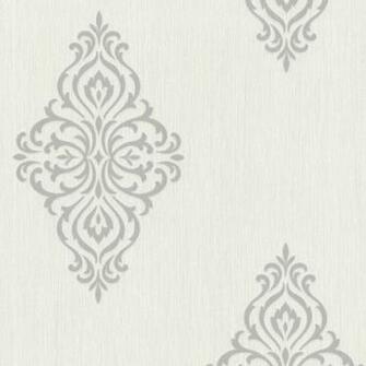 Taupe Damask Medallion Powell Beacon House Wallpaper