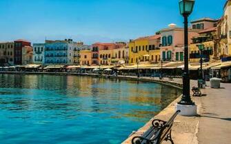 Wallpaper Greece Crete Coast Street Lights Cities Building