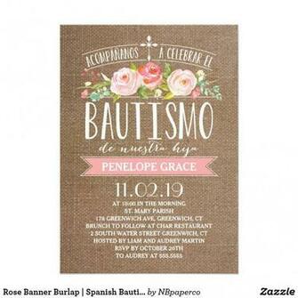 Rose Banner Burlap Spanish Bautismo Invitation