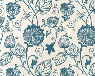 Scandinavian Vintage Tiny Leaves Birds Ice Blue White No