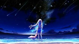 Wallpaper Anime Girl Outdoor Night Starfall