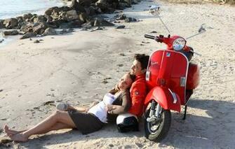 Wallpaper Beach Girl Moped Pair Guy Lie Vespa Scooter