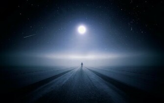 Night Moon Road Alone Wallpaper