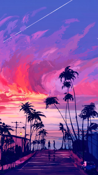 Sunset Illustration Digital Art Scenery 4k Wallpaper iPhone HD