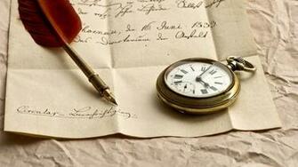 Wallpaper Clock Letter Paper Ink Pen Feather HD