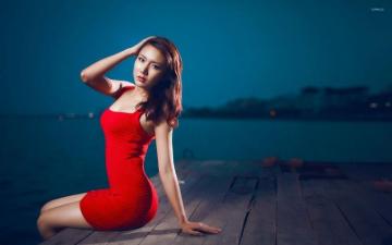 Asian Girl In A Red Dress Wallpaper