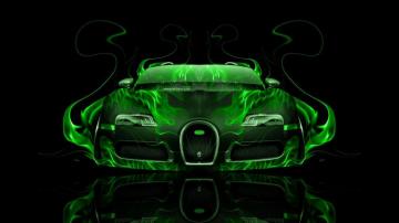 Bugatti Veyron Front Water Car Green Neon Design By Tony