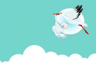 Cute Baby With Stork Animals Blue Green Clipart Background For