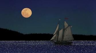 Coast Maine Wallpaper Full Moon Sail Boat