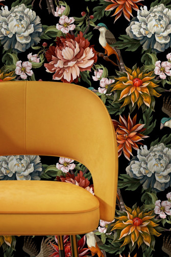 Vintage Bird And Peony Flower Wallpaper Peel Stick