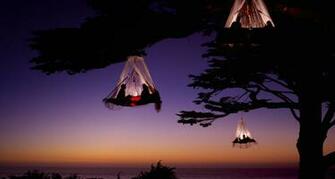 Camping Climbers In Three Portaledges With Mosquito Netting Camp