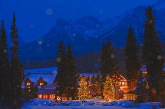 Winter Snow Fall Night Scene Lake Louise Alberta Photo Information