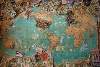 A Woven World Map Aesthetic With Blue Hues And Intricate Wallpaper