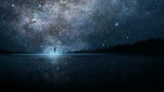 Artwork Fantasy Art Digital Lake Stars Wood Forest