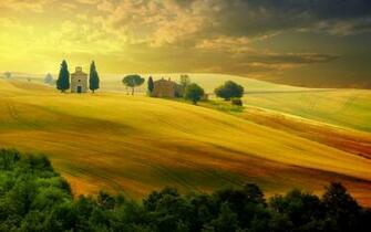 Landscape In Tuscany At Sunset Summer Wallpaper