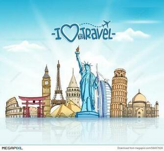 Travel And Tourism Background With Famous World Landmarks