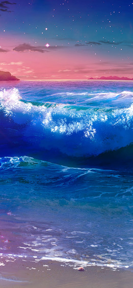 Beach Waves Sunset Scenery Anime 4k Wallpaper