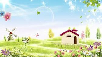 Amazing Spring Nature By The Small House Wallpaper