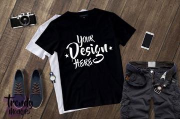 Tshirt Mockup Black Flat Lay W Shorts Masculine