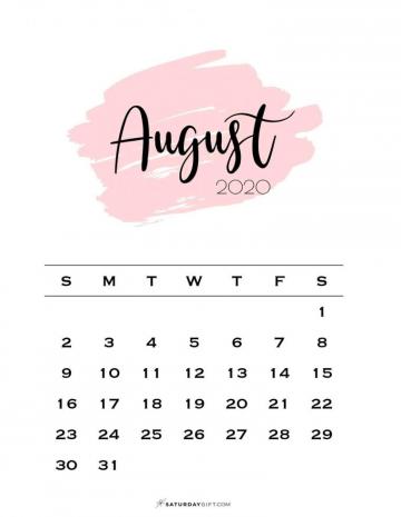 Cute Printable August Calendar Saturdaygift