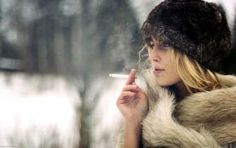 Coat Fur Hats Girls Smoking Wallpaper