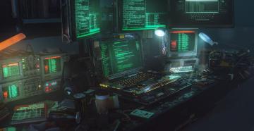 Wallpaper Cyberpunk Desk 3d Graphics Laptop