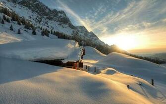 Cabin Covered In Snow Wallpaper