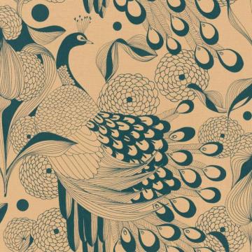 Walls Republic Illustrated Peacocks Wallpaper Gold Teal Paper
