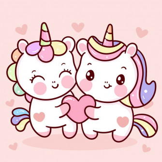 Premium Vector Cute Unicorn Cartoon Sweet Couple With Hearts For