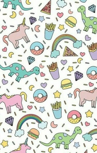 Dinosaur Rainbow French Fry iPhone Wallpaper Background Cute