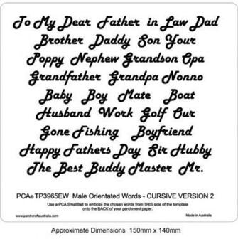 Embossing Male Orientated Words Cursive Version Parchcraft
