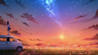 Anime Girl Standing On Car Enjoy Sunset Live Wallpaper