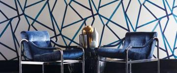 Harlequin Momentum Wallpaper Luxury Blue Lined Feature