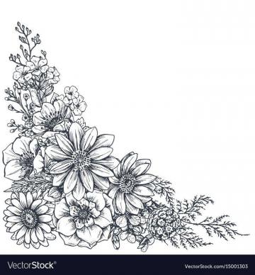 Floral Background With Hand Drawn Flowers And Plants Monochrome