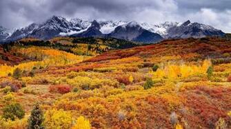 Autumn Hills And Snowy Mountains Widescreen Full HD Wallpaper