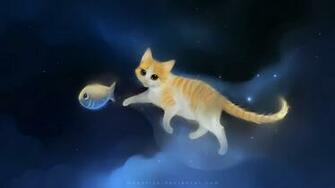 HD Cute Kitty Get Fish Desktop Wallpaper Background