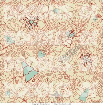 Of A Busy Merry Christmas Doodle Background In Red Beige And Blue