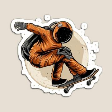 Astronaut Skateboarding Near Moon Magnet By Rakos Merch