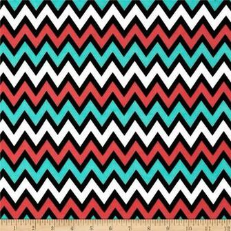 Aqua And Coral Chevron Stretch Ity Jersey Knit